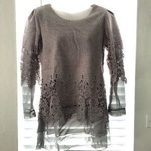 Lace Blouse, Gray, Sz. Large